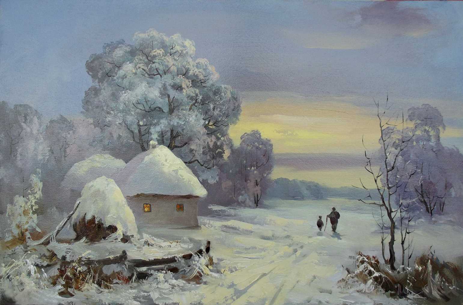 Father Son Walking in Snow Fine Art Print - ArtSmiley