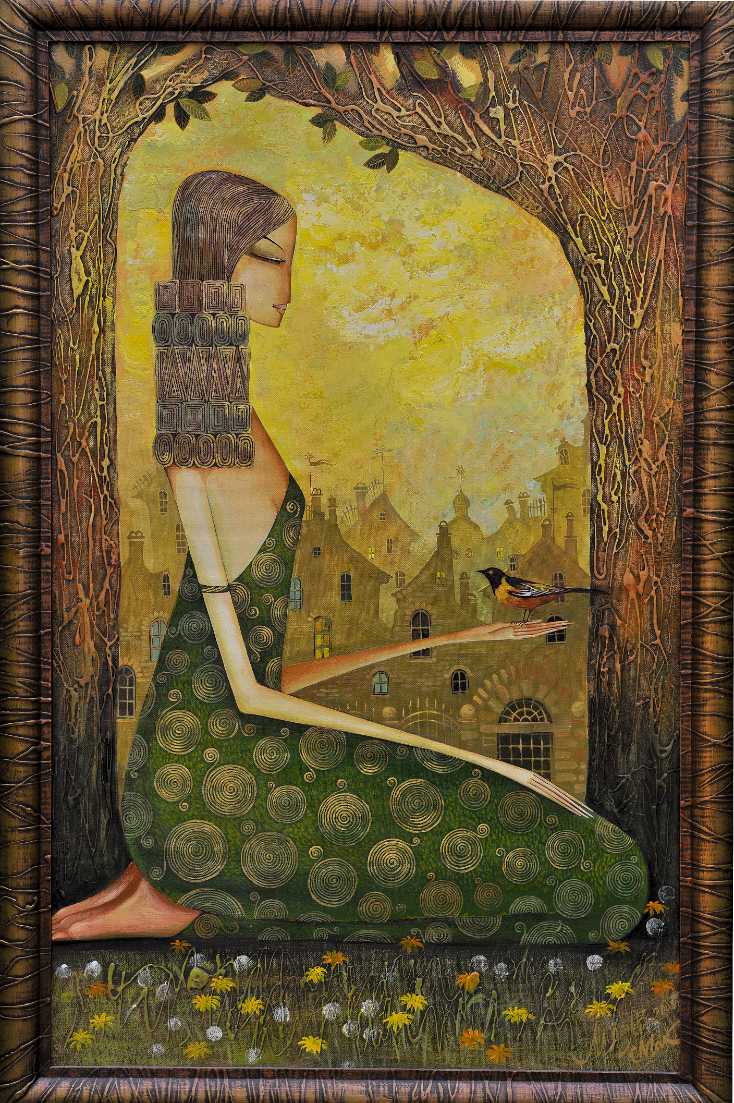 Girl with Bird Fine Art Print - ArtSmiley